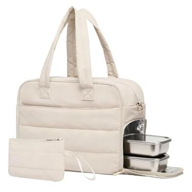 Imagem de Bolsa de almoço 3 em 1 para mulheres: Bolsa térmica acolchoada grande de 43,9 cm com compartimento para laptop, carteira removível e alça para escritório, escola, viagens