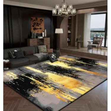 Imagem de Tapetes de luxo abstratos para sala de estar, decoração dourada, tapetes grandes para sala de estar, tapetes tatames macios para cabeceira de quarto (3,2 x 6,5 pés (100 x 200 cm)/WL0002-Flannel-7