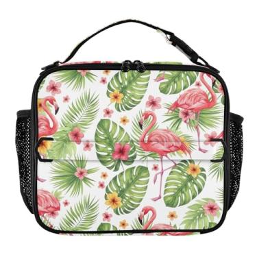 Imagem de Joisal Lancheira vibrante de flamingos rosa com folhas de palmeira para mulheres, meninas, lancheira masculina e infantil, lancheira para trabalho e alimentos macios, isolada para escola