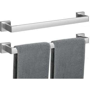 Imagem de Barra de toalha, pacote com 2 para banheiro, suporte de toalha de níquel escovado de 50,8 cm, 12/16/20/24/28/32/36 polegadas, SUS304, à prova de ferrugem, moderno quadrado (2, níquel escovado, 50,8 cm