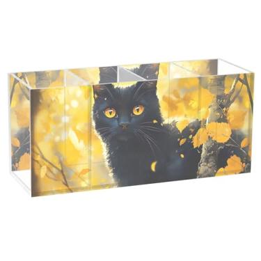 Imagem de TSENQUE Porta-lápis preto fofo floresta amarela para mesa, arte engraçada, suporte de pincel de acrílico para caneta