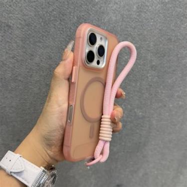Imagem de Capa fina fosca de luxo para iPhone 13, 11, 12, 14, 15, 16 Pro Max Plus, com estampa de pneu, à prova de choque e alça de pulso, rosa, para iPhone 12 Pro