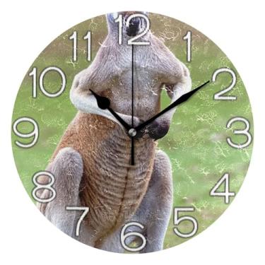 Imagem de GAIGEO Relógio de parede canguru fofo vívido analógico decorativo quarto cozinha relógio operado por bateria silencioso, decoração de parede de meados do século sala de estar, 25 cm, ponteiros