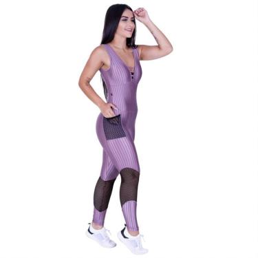 Imagem de Macacão Feminino Fitness Academia Bojo Cirrê 3d Bolso Tela Decote costas Orbis-Feminino