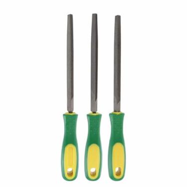 Imagem de HARFINGTON 3 peças, lixa triangular, grossa, média/fina, 15 cm, dentes de corte duplo, aço de alto carbono, lima de plástico para remoção de rebarbação de madeira de metal