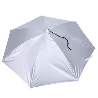 Imagem de GLOGLOW Guarda-chuva Chapéu Guarda-chuva, Ajustável 77cm, Proteção Uv Chapéu de Pesca, Dobrável, 750d Oxford Tecido Nan Secagem Suprimentos (Exterior prateado e interior azul safira)