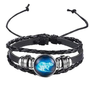 Imagem de OAKKY Pulseira masculina feminina de poliuretano vintage estilo chinês signo do zodíaco brilhante, Metal, Metal