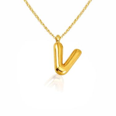 Imagem de Presente de Dia das Mães – Colar com inicial do nome do alfabeto banhado a ouro real 14 k em aço inoxidável delicado com pingente de balão personalizado para mulheres, homens, aniversário, aniversário