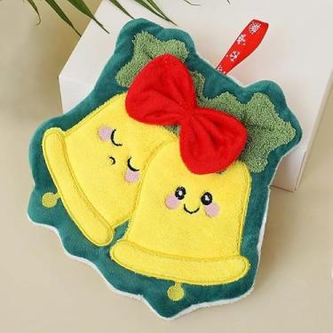 Imagem de Toalha de mão de lã coral de Natal, design de desenho animado, toalha pequena absorvente macia para banheiro cozinha decoração de férias, Smallbell