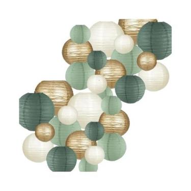Imagem de Lanternas De Papel Verde Cinza 30 Peças Redondas Para Decoração De Cas