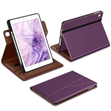 Imagem de DTTO Capa para iPad 6ª/5ª geração de 9,7 polegadas (2018/2017), iPad Air 2/Air 1, capa fólio de couro premium com rotação de 360 graus com suporte para lápis, roxo