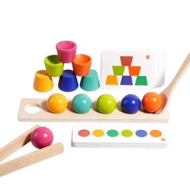 Imagem de Brinquedo empilhável de bolas com combinação de cores Montessori para crianças