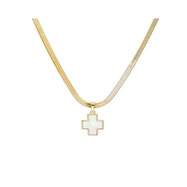 Imagem de Colar de cruz banhado a ouro 18 K para mulheres, gargantilha delicada de corrente de cobra, joia empilhada, presente de aniversário de aniversário e Natal para sua esposa, mãe, senhora, 20 inch, Aço