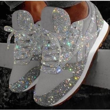 Imagem de Sequins de Glitter Feminino Lace Up Sneakers Fashion Bling Sneak - LZJ