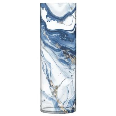 Imagem de ALAZA Vasos de flores azuis e brancos mármore para decoração de casa, cozinha, quarto, sala de estar, banheiro, escritório, decoração de mesa