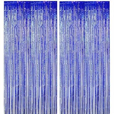 Imagem de 2 peças de cortinas de fundo de franja azul profundo 99 x 198 cm, decorações de festa de dança para véspera de Ano Novo de 2026, Natal, Dia das Bruxas, aniversário, chá de bebê, festa de revelação de