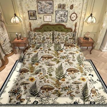 Imagem de Castle Fairy Conjunto de edredom de cogumelo, folhas botânicas, flores vintage, para crianças, adolescentes e adultos, retrô, margarida, dente-de-leão, plantas, edredom com 1 fronha, tamanho solteiro