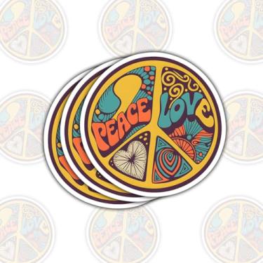 Imagem de 3 peças adesivo de sinal de paz amor hippie retrô anos 70 Groovy colorido boho decalque de vinil para laptop, garrafa de água, skate, diário, capa de telefone, janela de carro, flor, energia, adesivos