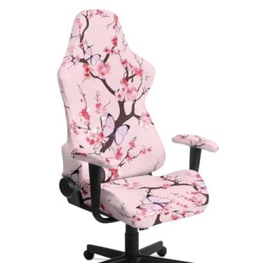 Imagem de Menostgox Plum Blossom Capa para cadeira de jogos, extensível, com encosto alto, capa para cadeira de escritório, capa de assento de tamanho universal para computador