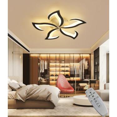 Imagem de Luminária de teto LED com controle remoto, formato de flor, para sala de estar, moderna e com intensidade de luz ajustável, ideal para quarto, escritório, casa de campo e apartamento (preta,