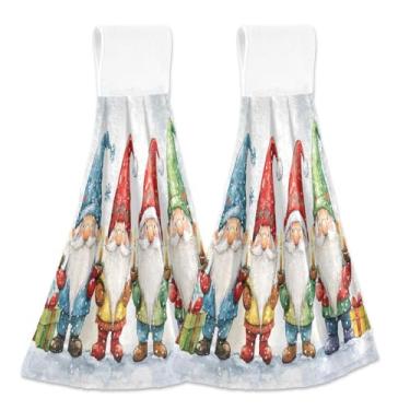 Imagem de Blueangle 2 Pçs Gnomo de Natal Gnomo Pendurado Toalha de Mão Toalha de Mão Absorvente Macio Coral Veludo Pano para Cozinha Banheiro (405)