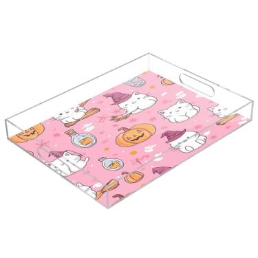 Imagem de xigua Bandeja de servir de acrílico fantasma de Halloween com alças à prova de derramamento, bandejas decorativas de festa de Halloween, bandeja organizadora de bancada para banheiro, cozinha, 30,5 x