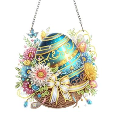 Imagem de BAWKENTON Kit de arte de diamantes pendurados de ovos de páscoa para adultos, kit de arte de pintura de diamantes de acrílico, 22 x 21,4 cm, ornamento especial de diamante de cristal para pendurar