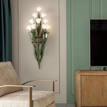 Imagem de Aplique de parede vintage em formato de flor com cúpula de vidro branco fosco. Luminária de parede elegante para cabeceira, estilo nórdico antigo, ideal para sala de estar, hall de entrada,