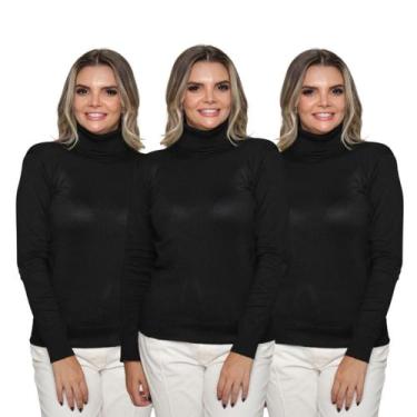 Imagem de Kit 3 Blusa Tricot Feminina Gola Alta Cacharrel Manga Longa Inverno 20