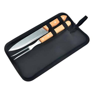 Imagem de Kit Churrasco 2 Peças Garfo Faca Aço Inox Cabo Madeira