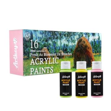 Imagem de Artkey Conjunto de tinta acrílica, 16 cores, kit de tinta acrílica de 59 ml para artistas profissionais e iniciantes – Materiais de arte e artesanato pastel de primavera para tela, madeira, tecido