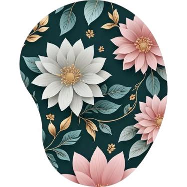 Imagem de Mouse Pad Ergonômico Gota Flores Brancas e Rosa Fundo Escuro