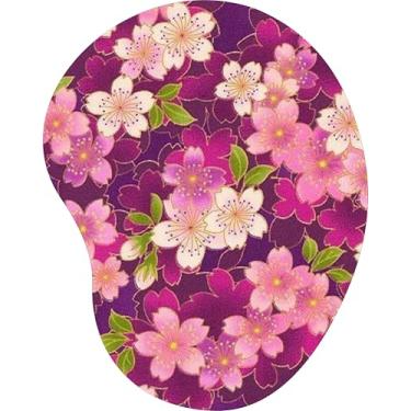 Imagem de Mouse Pad Ergonômico Gota Flores de Cerejeira Rosa Fundo Roxo