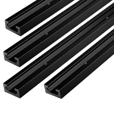 Imagem de Seekliny 4 peças T-Track para marcenaria 61 cm preto corte duplo pré-perfurado, 61 cm universal alumínio T trilhos pretos