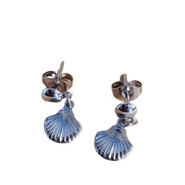 Imagem de Brinco Threader em Aço Inoxidável, Prateado, Casual, Verão, Praiano, Sem Pedra Preciosa, Tarraxa, Design Concha