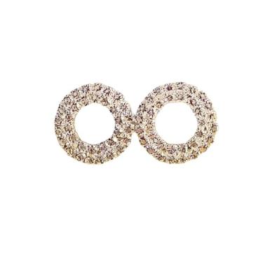 Imagem de Brincos Stud Halo Círculo, Prateado e Branco, Aço Inoxidável, para Casamentos e Formaturas, Elegante, com Strass, Tarraxa, Hipoalergênico