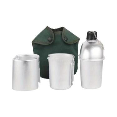 Imagem de Conjunto De Cantil Militar De Lona Verde 4 Peças, Garrafa De Água Mult