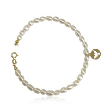 Imagem de Pulseira Feminina Pulso Fino Per. C/Pingente Pomba Do Divino Ouro 18k 750 c/Estojo