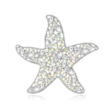 Imagem de Broche de strass estrela do mar para mulheres homens senhoras charme AB cristal estrela do mar lapela broche festa dança banquete vestido terno roupas acessórios verão oceano praia jóias, 2.6 Inches X