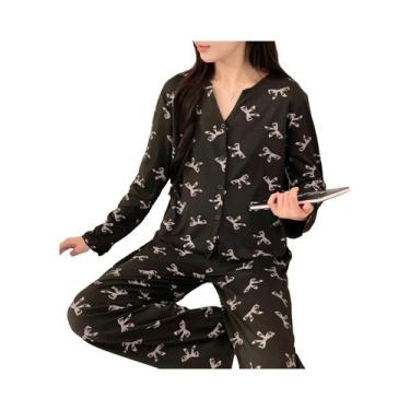 Imagem de Conjunto De Pijamas Femininos Do Mickey Mouse, Camisola De Manga Longa