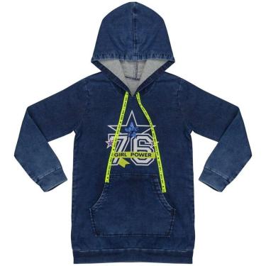 Imagem de Blusão Juvenil Look Jeans Alongado Moletom Jeans - UNICA - 8-Feminino