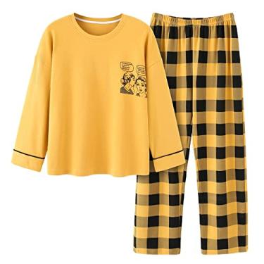 Imagem de HHHJQFAAT Pijamas femininos manga longa roupa de dormir feminina conjuntos de roupa de dormir outono inverno pijama feminino (7001 médio)