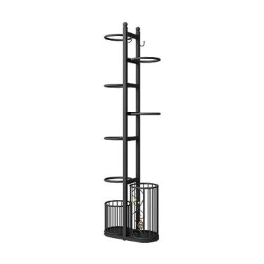 Imagem de Suporte de basquete organizador de armazenamento esportivo, carrinho de armazenamento de bola, organizador de armazenamento vertical com 2 ganchos e 2 cestas para escola, preto-129 cm capacidade 6