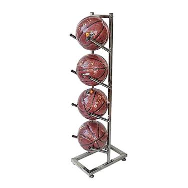 Imagem de ZDJZMGZ Balls Home Schools Rack de armazenamento de basquete suporte de chão, suporte organizador de bola vertical resistente de aço inoxidável para estádio jardim de infância