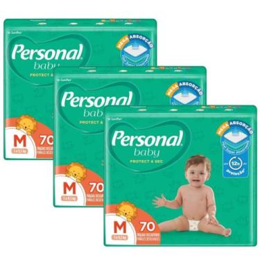 Imagem de Kit 3 Pacotes Fraldas Personal Baby - Tamanho M - 70 Un Cada Total de 