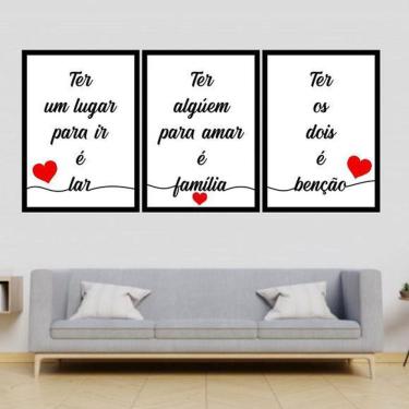 Imagem de Kit 3 Quadros Decorativos Lar, Família, Benção Branco