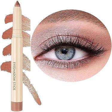 Imagem de SAUBZEAN Lápis de maquiagem de sombra de ouro rosa, giz de cera hipoalergênico de longa duração, bastão de sombra de olhos creme fosco, paleta de primer com glitter, caneta delineadora brilhante