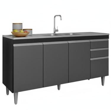 Imagem de Balcao Para Pia 4 Portas 2 Gavetas Bp 150 cm Ayla Preto Grafite Eratto Moveis