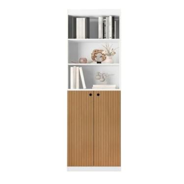 Imagem de Armário Organizador 05 Prateleiras e 02 Portas Decoração Sala Quarto Lavanderia Cozinha(Branco/Ripado)