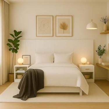 Imagem de Cabeceira em MDF Texturizado Fosco 225cm para Cama Box Casal Queen King | Painel Moderno para Quarto(Branco)